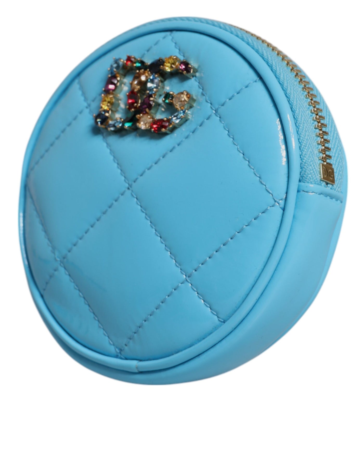 Dolce & Gabbana Hellblaues Lammleder DG Crystal Round Coin Purse Brieftasche