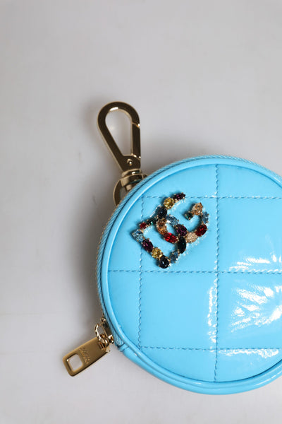 Dolce & Gabbana Hellblaues Lammleder DG Crystal Round Coin Purse Brieftasche