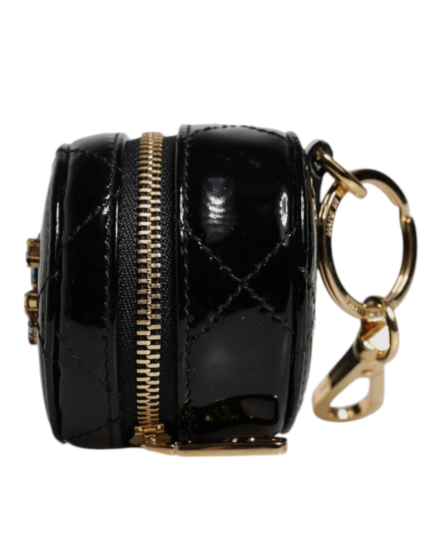 Dolce & Gabbana Schwarzes Lammleder DG Crystal Round Coin Purse Brieftasche