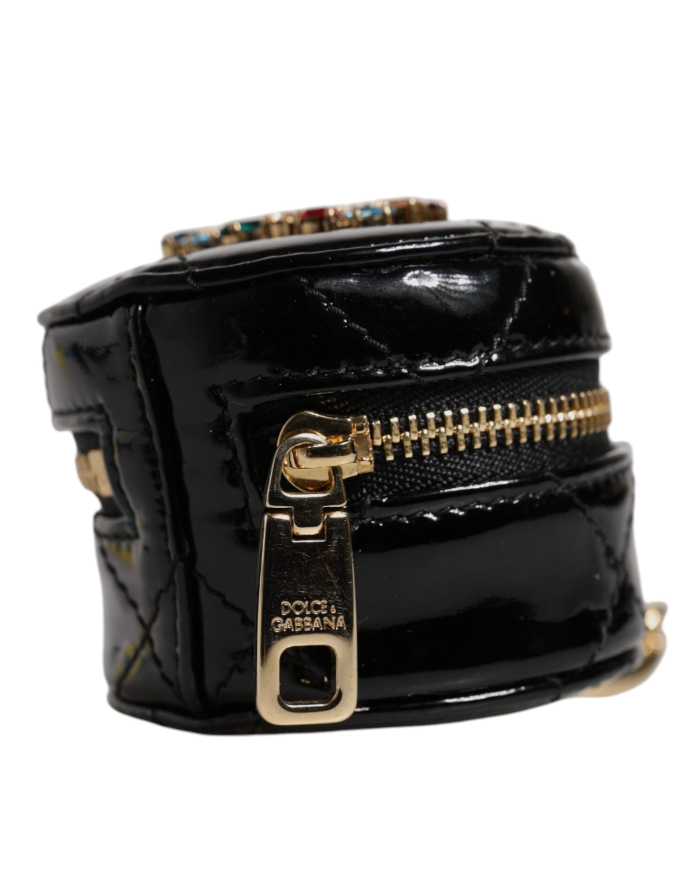 Dolce & Gabbana Schwarzes Lammleder DG Crystal Round Coin Purse Brieftasche