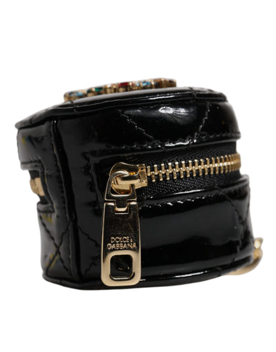 Dolce & Gabbana Schwarzes Lammleder DG Crystal Round Coin Purse Brieftasche