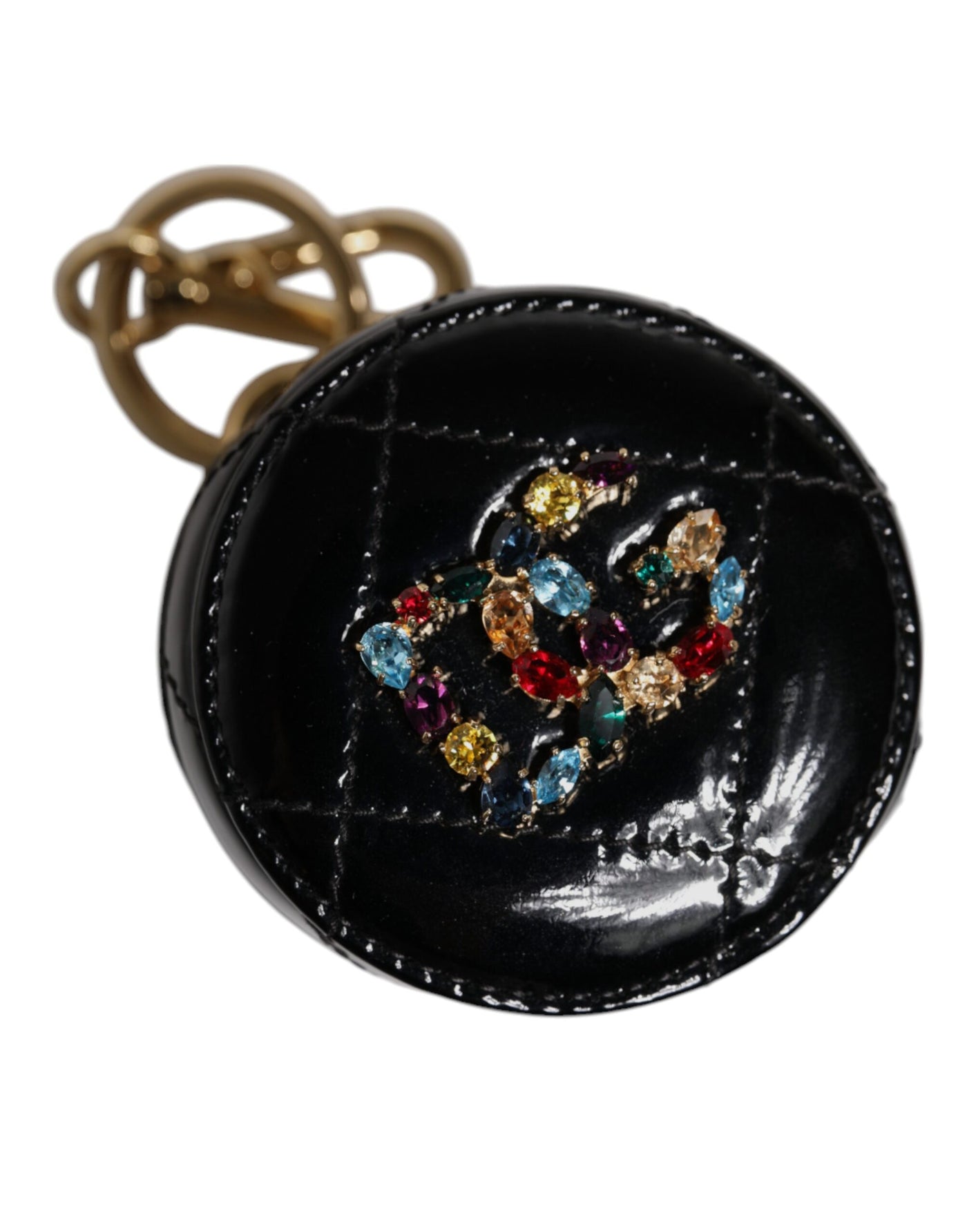 Dolce & Gabbana Schwarzes Lammleder DG Crystal Round Coin Purse Brieftasche