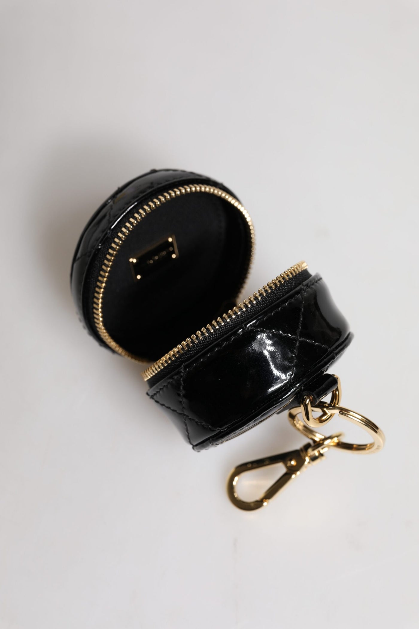 Dolce & Gabbana Schwarzes Lammleder DG Crystal Round Coin Purse Brieftasche