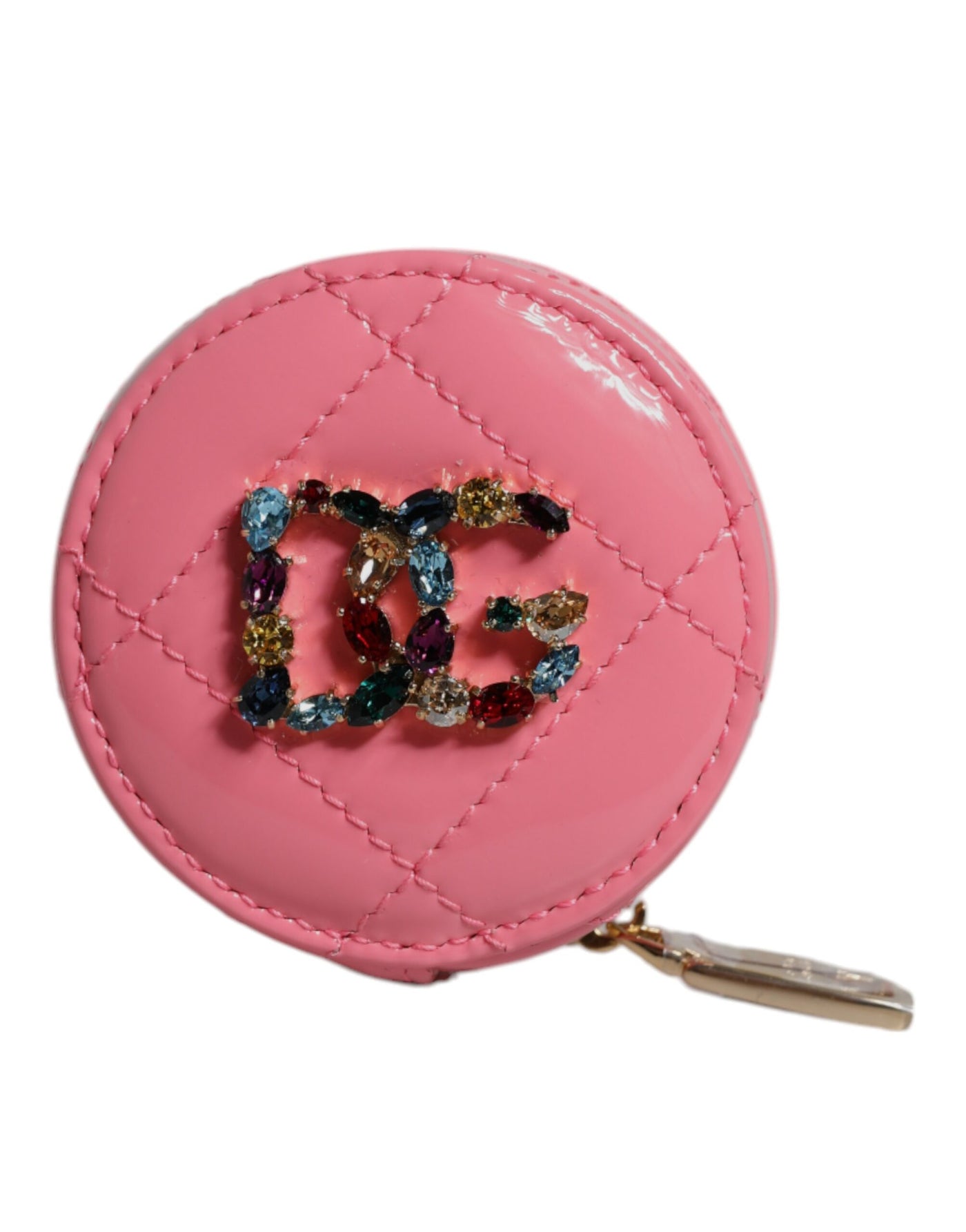 Dolce & Gabbana Rosa Lammleder DG Kristall Runde Münzgeldbörse Geldbörse