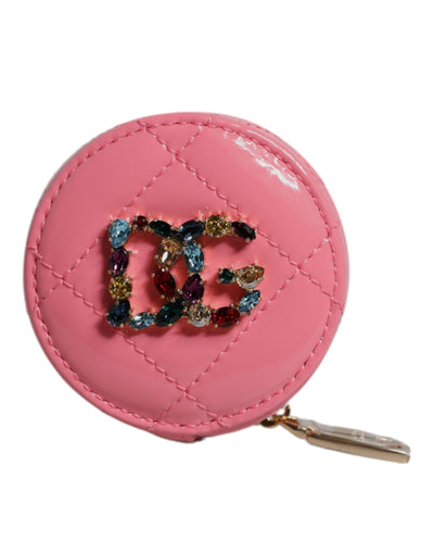 Dolce & Gabbana Rosa Lammleder DG Kristall Runde Münzgeldbörse Geldbörse