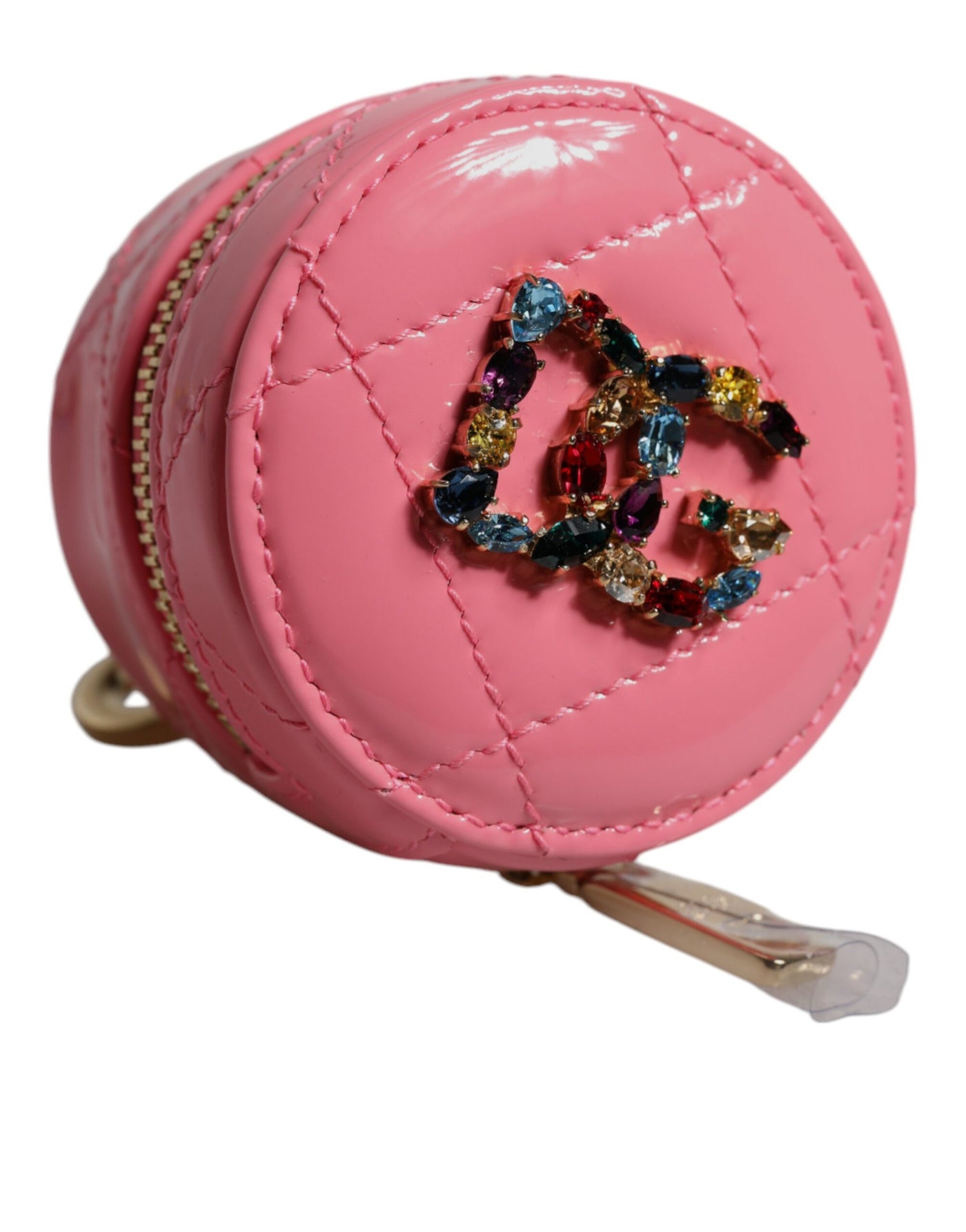 Dolce & Gabbana Rosa Lammleder DG Kristall Runde Münzgeldbörse Geldbörse