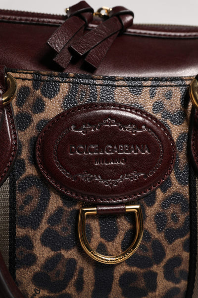 Dolce & Gabbana Braune Leopardenleder-Schulterriemen-Duffle-Tasche