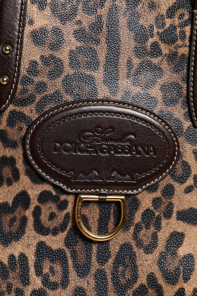 Dolce & Gabbana Braune Leopardenleder-Schulterriemen-Tasche