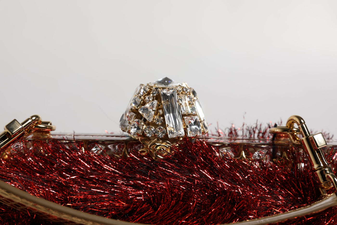 Dolce & Gabbana Rot Gold Kette VANDA Tinsel Crystals Abend Clutch Bag
