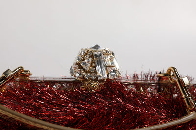 Dolce & Gabbana Rot Gold Kette VANDA Tinsel Crystals Abend Clutch Bag