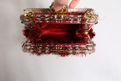 Dolce & Gabbana Rot Gold Kette VANDA Tinsel Crystals Abend Clutch Bag