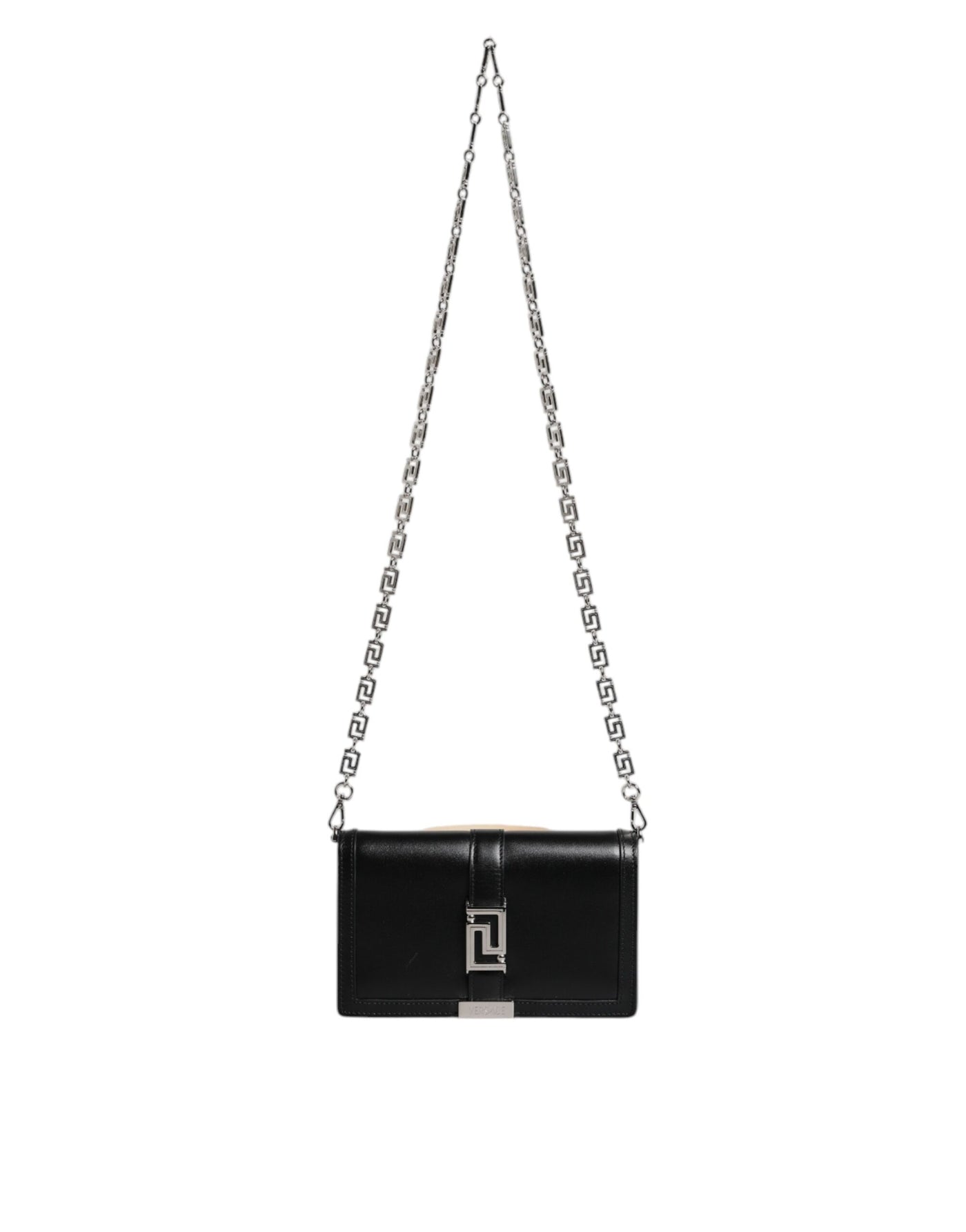 Versace Schwarze Kalbsleder-Kettenriemen-Schulter-Crossbody-Tasche