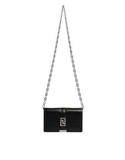 Versace Schwarze Kalbsleder-Kettenriemen-Schulter-Crossbody-Tasche