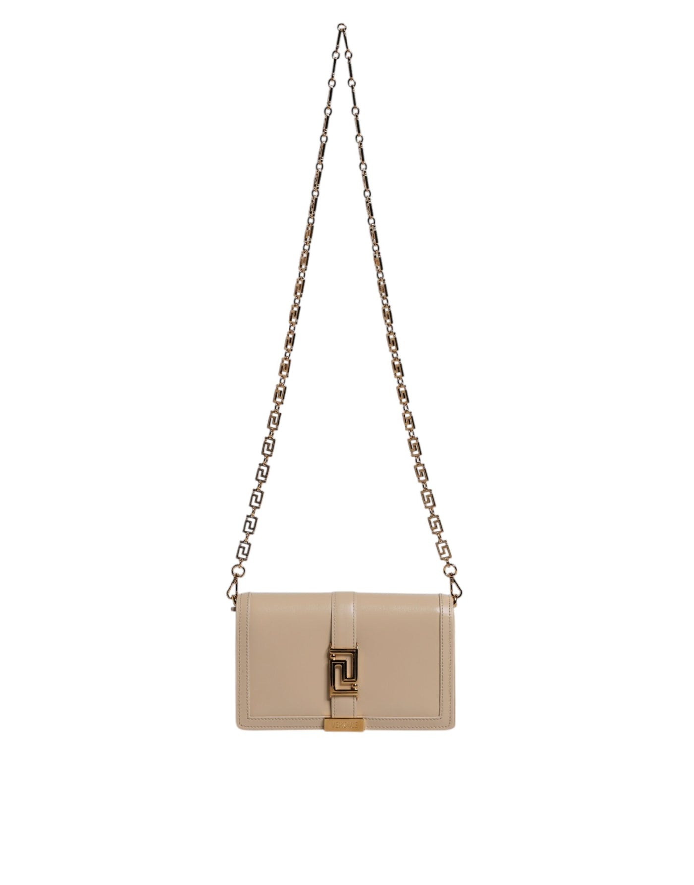 Versace Beige Goldkette Kalbsleder Brieftasche Crossbody Tasche