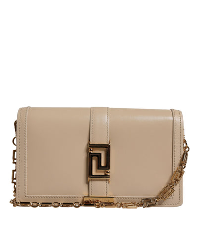 Versace Beige Goldkette Kalbsleder Brieftasche Crossbody Tasche