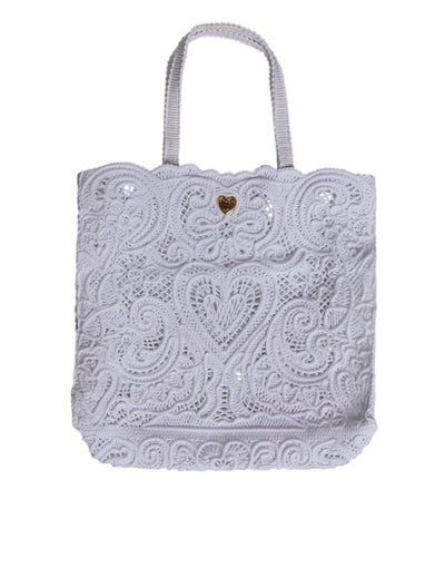 Dolce & Gabbana Weiß Cordonetto Spitze Beatrice Tote Einkaufstasche