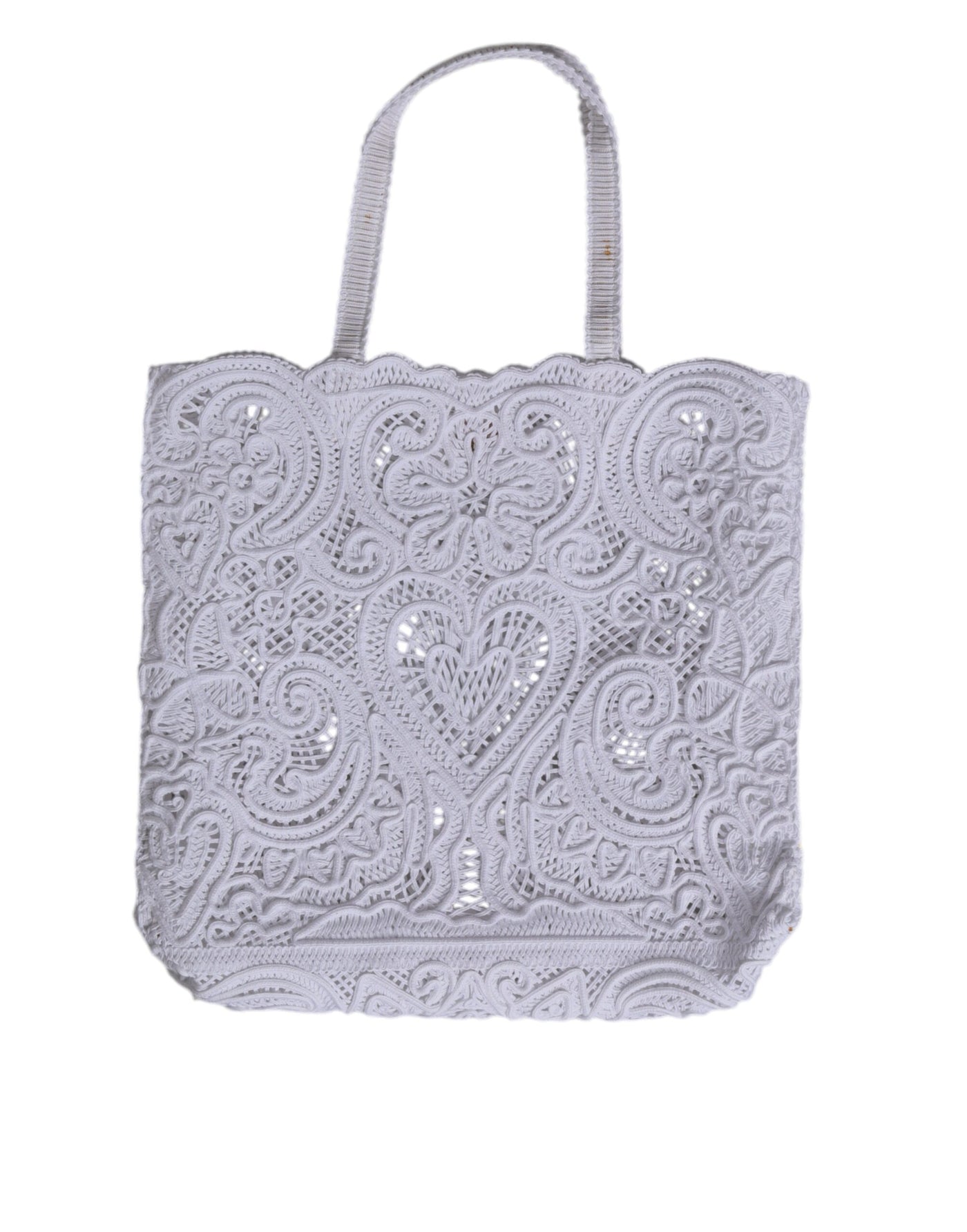 Dolce & Gabbana Weiß Cordonetto Spitze Beatrice Tote Einkaufstasche