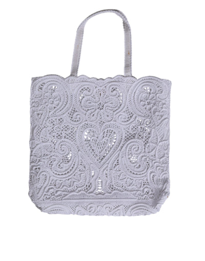 Dolce & Gabbana Weiß Cordonetto Spitze Beatrice Tote Einkaufstasche