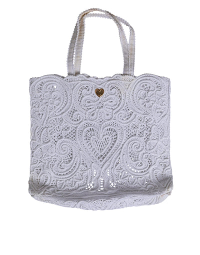 Dolce & Gabbana Weiß Cordonetto Spitze Beatrice Tote Einkaufstasche