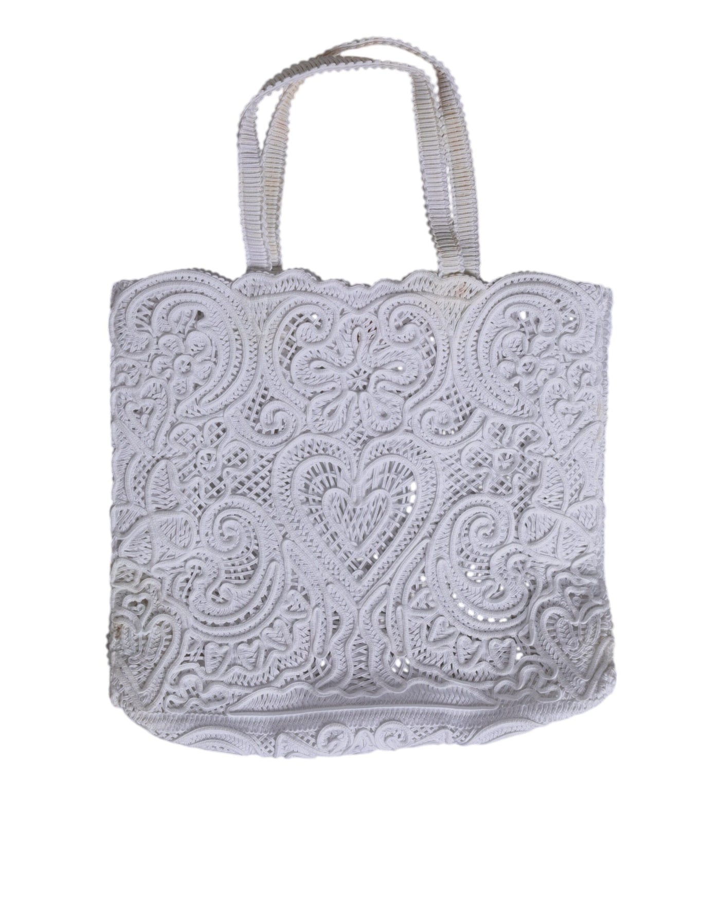 Dolce & Gabbana Weiß Cordonetto Spitze Beatrice Tote Einkaufstasche