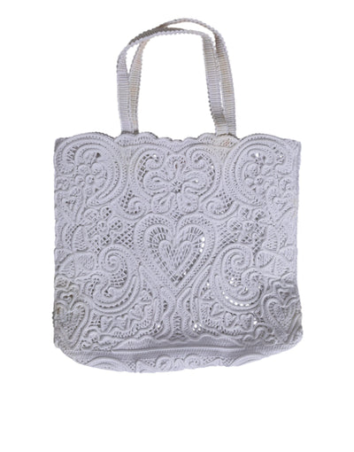 Dolce & Gabbana Weiß Cordonetto Spitze Beatrice Tote Einkaufstasche