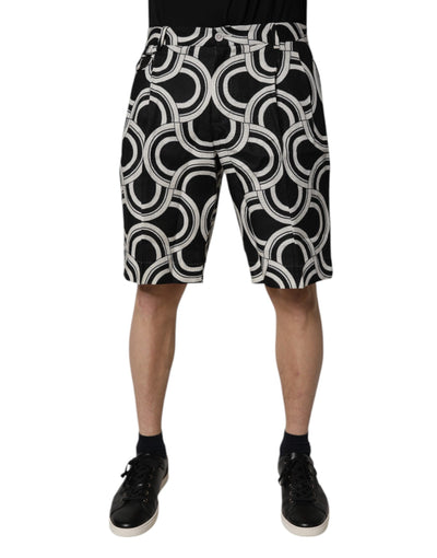 Dolce & Gabbana Schwarz-Weiß Leinen Bermuda Shorts