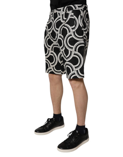 Dolce & Gabbana Schwarz-Weiß Leinen Bermuda Shorts