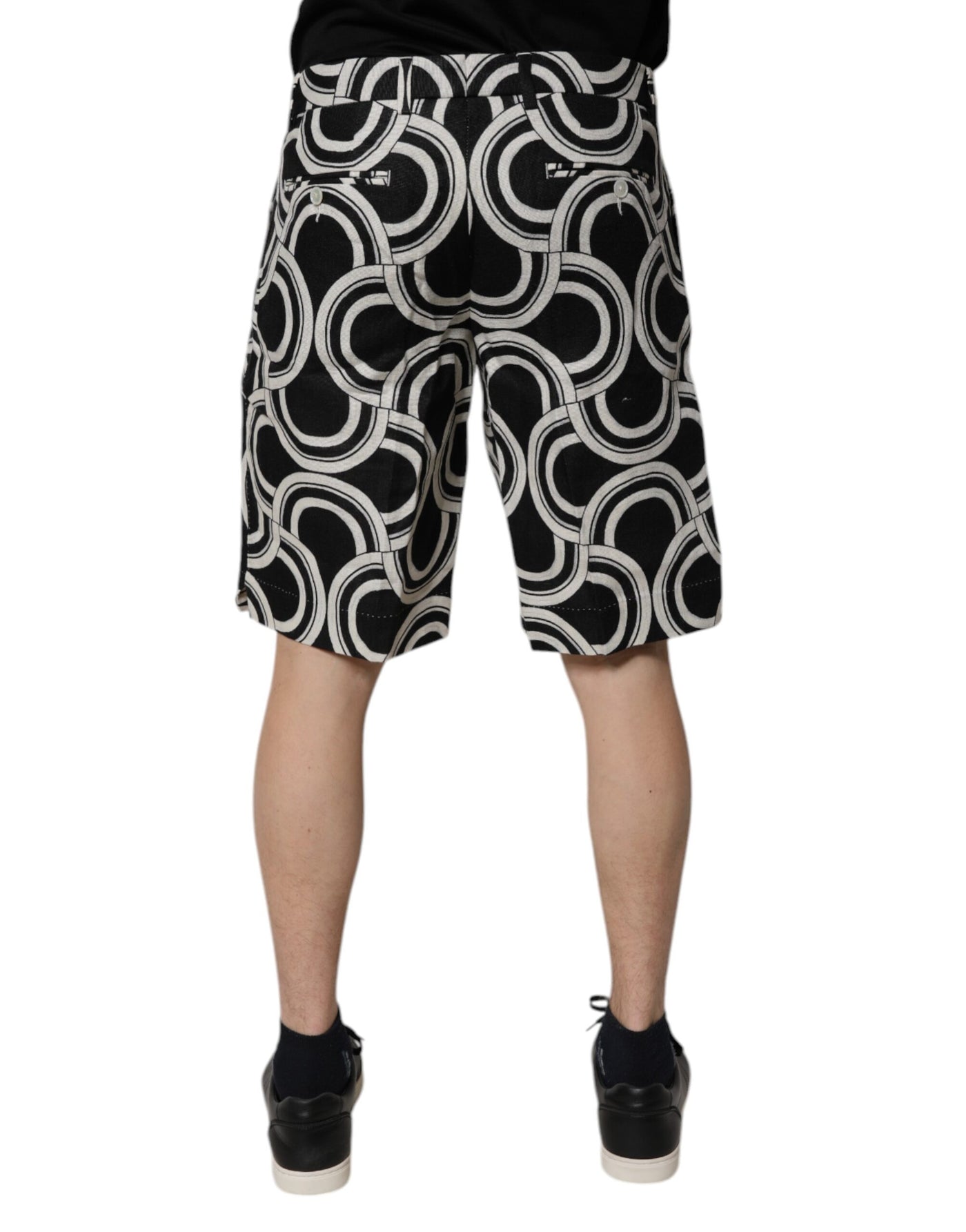 Dolce & Gabbana Schwarz-Weiß Leinen Bermuda Shorts