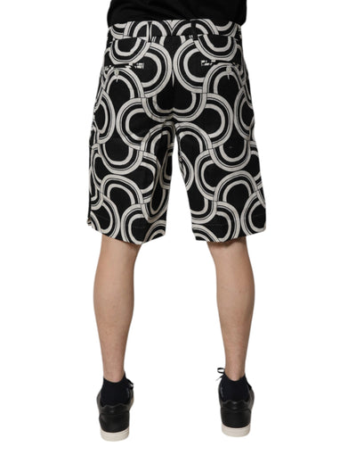 Dolce & Gabbana Schwarz-Weiß Leinen Bermuda Shorts