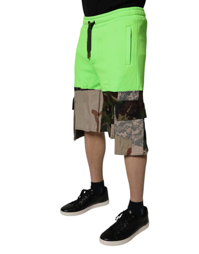 Dolce & Gabbana Grüne Patchwork-Camouflage-Männer Cargo-Shorts