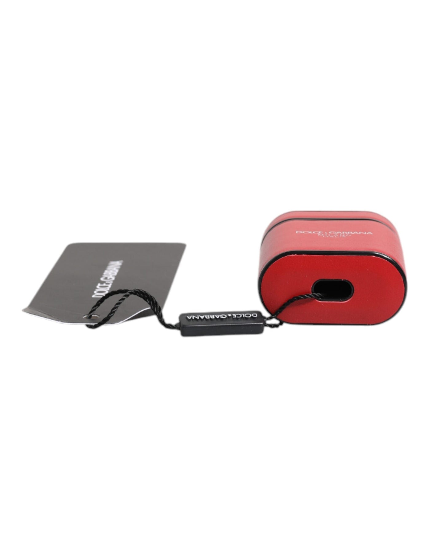 Dolce & Gabbana Rote Kalbsleder Logo Druck Flip Halter Airpods Fall