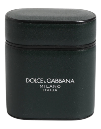 Dolce & Gabbana Schwarzes Kalbsleder Logo Print Flip Holder Airpods Etui