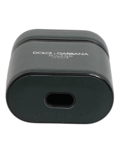 Dolce & Gabbana Schwarzes Kalbsleder Logo Print Flip Holder Airpods Etui