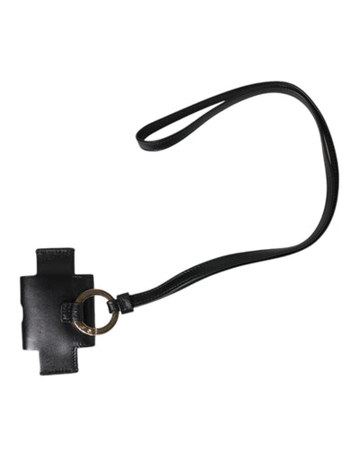 Dolce & Gabbana Schwarzer Lederriemen Gold Metall Logo Plaque Airpods Fall