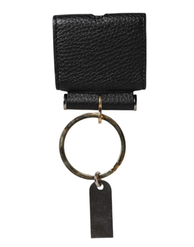 Dolce & Gabbana Schwarzer Lederriemen Gold Metall Logo Plaque Airpods Fall