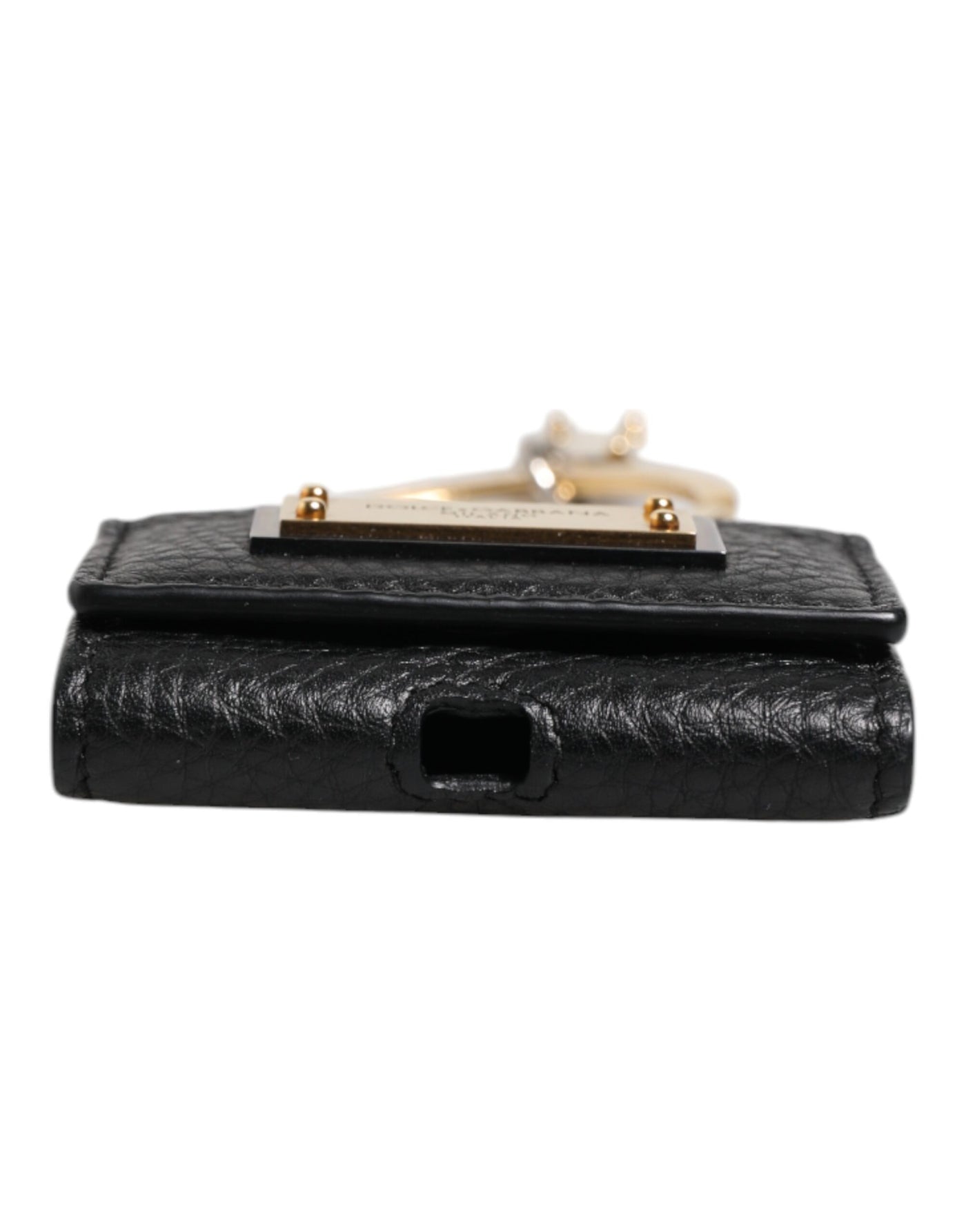 Dolce & Gabbana Schwarzer Lederriemen Gold Metall Logo Plaque Airpods Fall