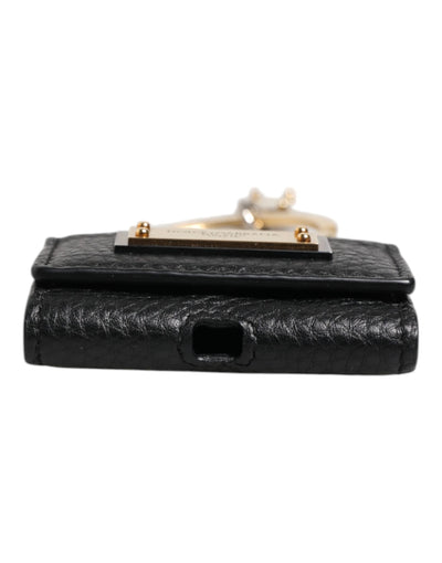 Dolce & Gabbana Schwarzer Lederriemen Gold Metall Logo Plaque Airpods Fall