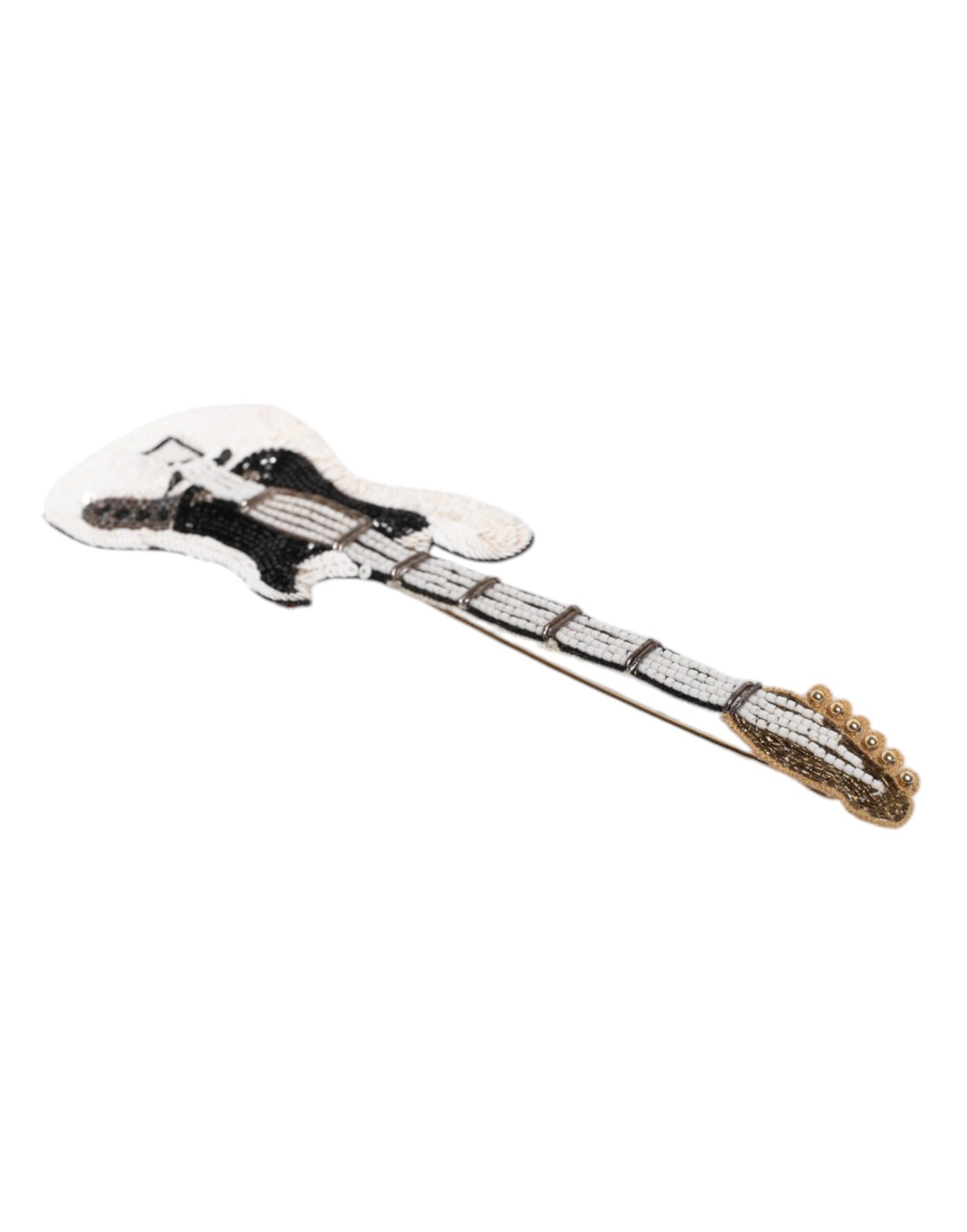 Dolce & Gabbana Gold Messing Logo Perlen Gitarre Pin Brosche