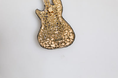 Dolce & Gabbana Gold Messing Logo Perlen Gitarre Pin Brosche