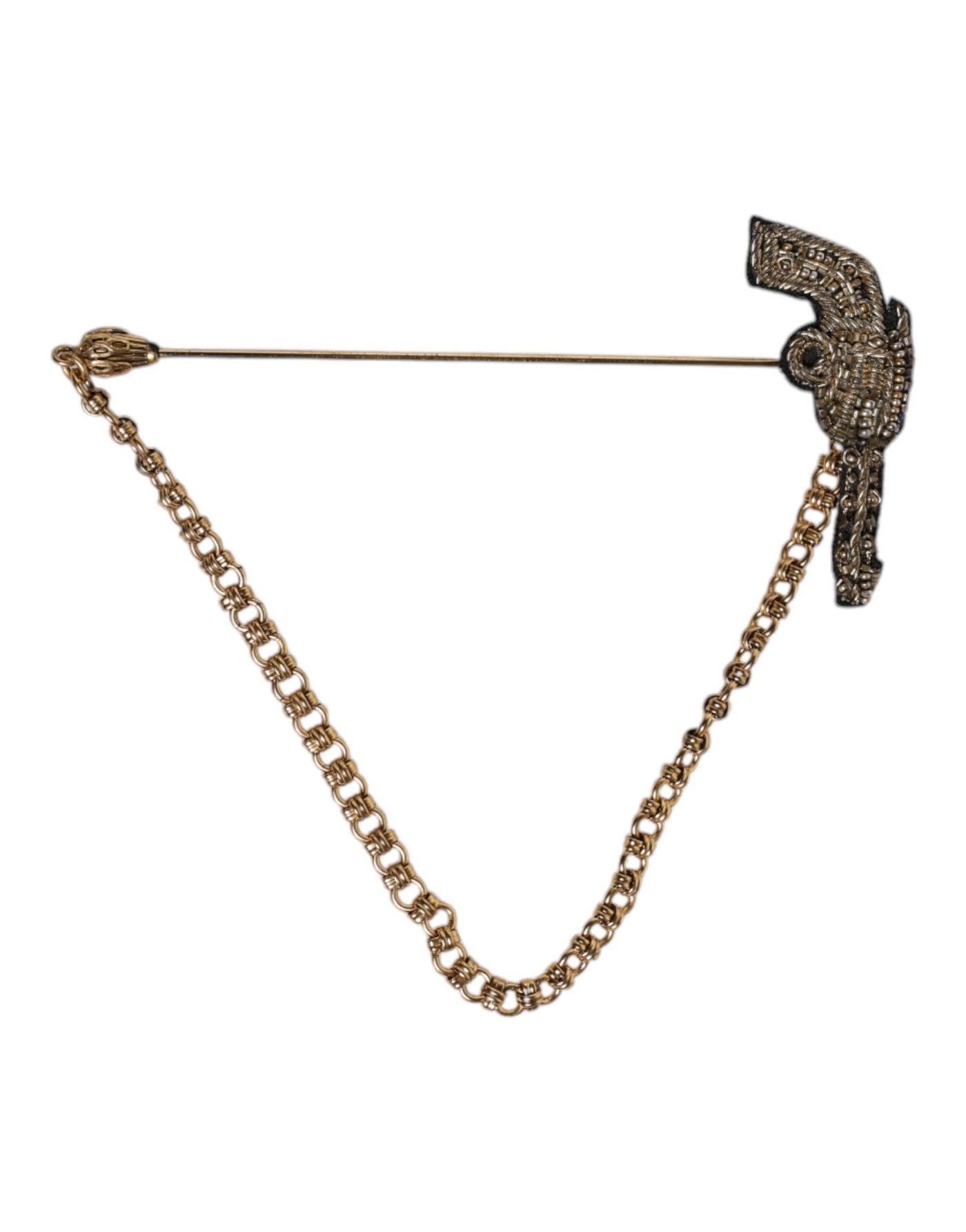 Dolce & Gabbana Schwarz Gold Messing Kupfer Revolver Brosche Anstecknadel