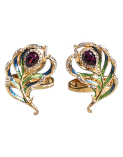 Dolce & Gabbana Mehrfarbige Pfauenfedern 925 Sterling Silber Manschettenknopf