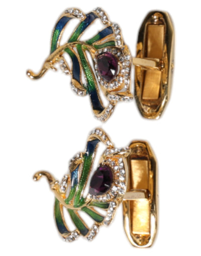 Dolce & Gabbana Mehrfarbige Pfauenfedern 925 Sterling Silber Manschettenknopf