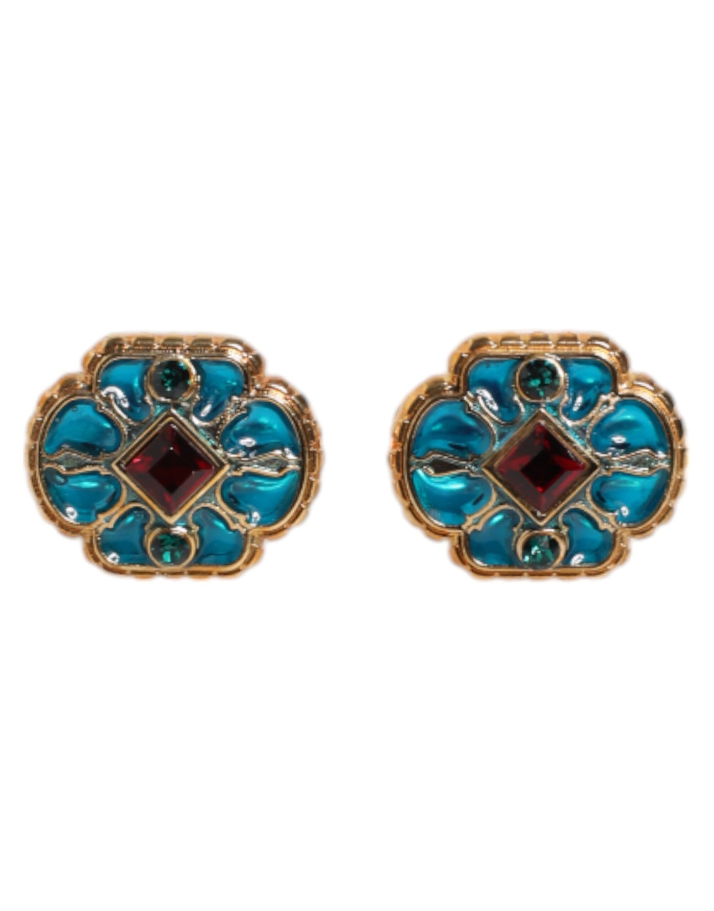 Dolce & Gabbana Gold Messing Blau emaillierte Blume Manschettenknopf