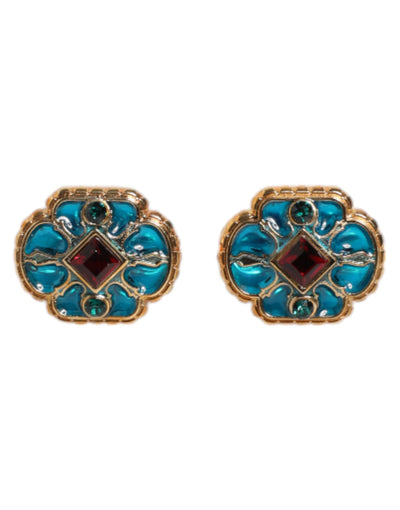 Dolce & Gabbana Gold Messing Blau emaillierte Blume Manschettenknopf