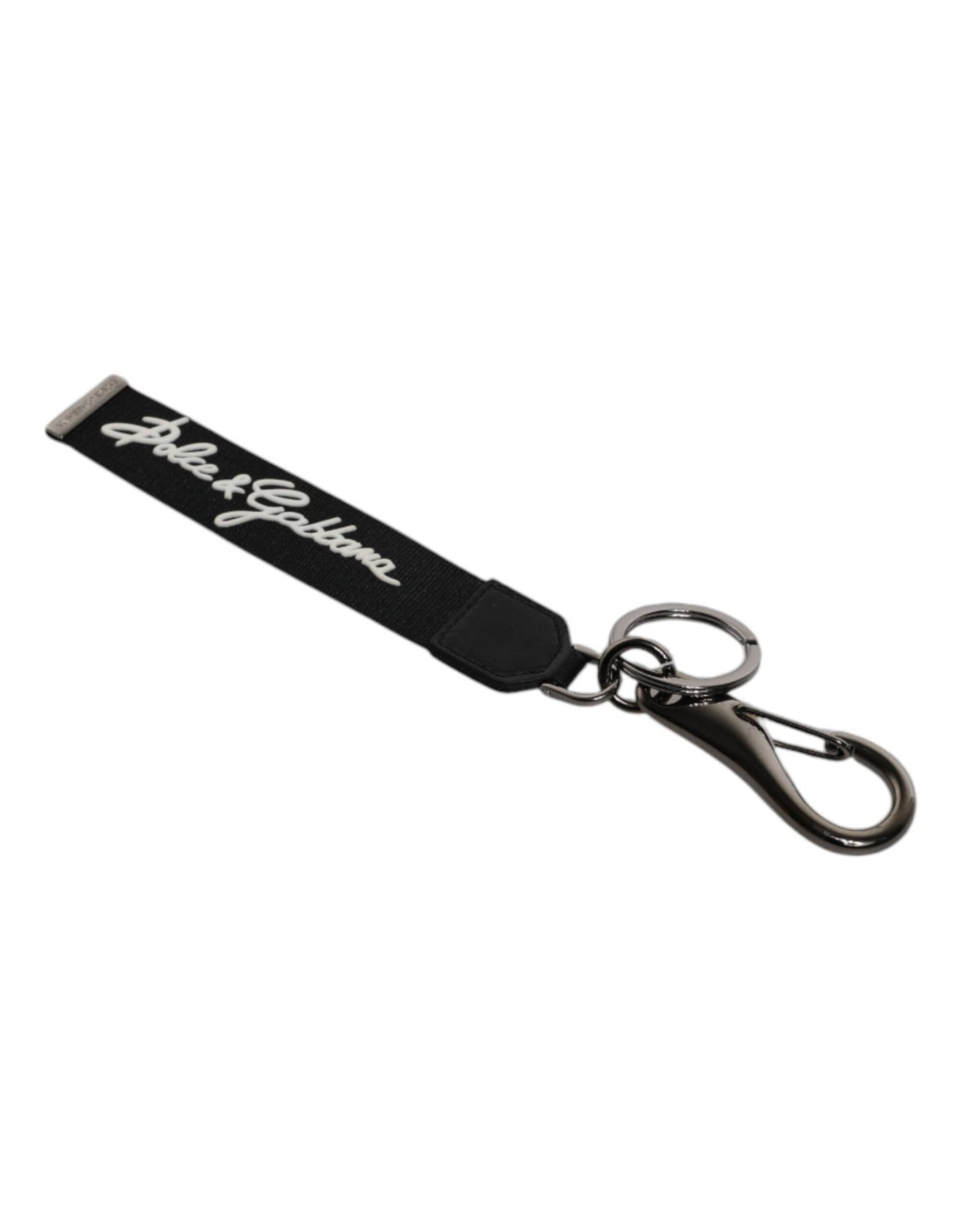 Dolce & Gabbana Schwarz Weiß DG Logo Silber Männer Schlüsselanhänger Polyester Schlüsselring