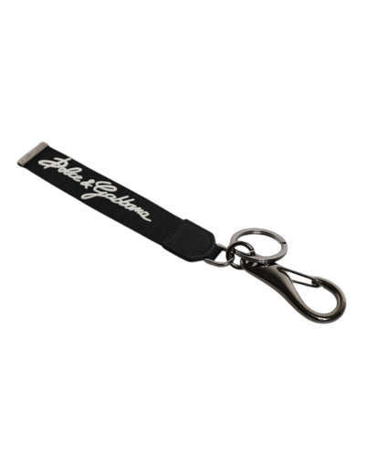 Dolce & Gabbana Schwarz Weiß DG Logo Silber Männer Schlüsselanhänger Polyester Schlüsselring