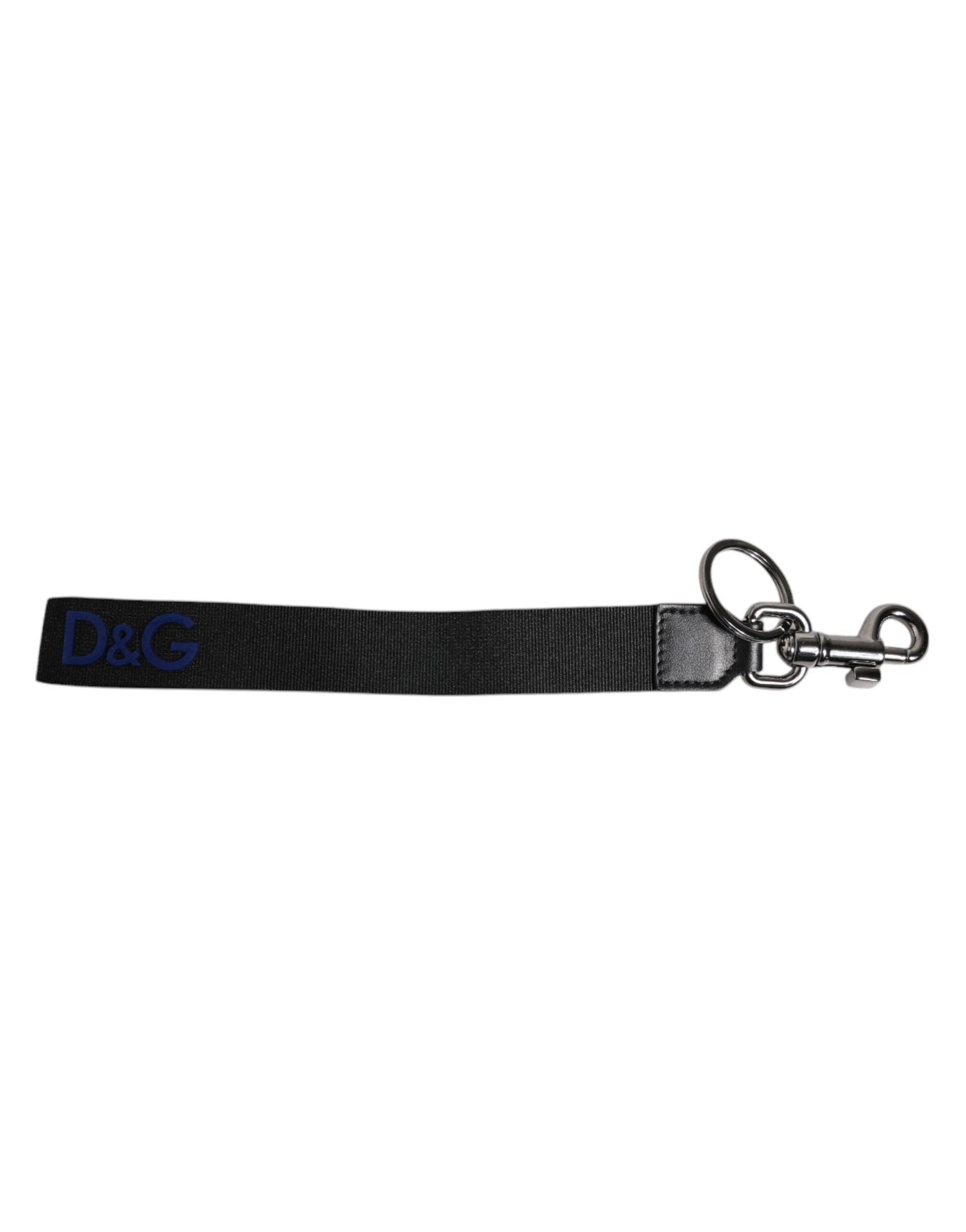 Dolce & Gabbana Schwarzes Logo Nylon Silber Messing Männer Halter Schlüsselanhänger Schlüsselanhänger