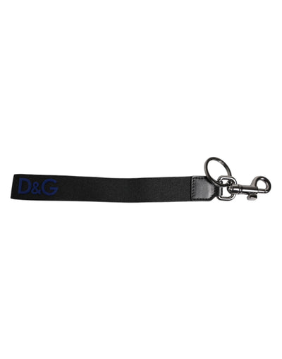 Dolce & Gabbana Schwarzes Logo Nylon Silber Messing Männer Halter Schlüsselanhänger Schlüsselanhänger