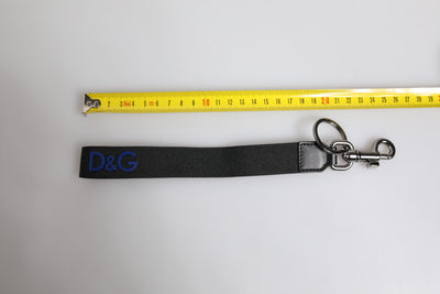 Dolce & Gabbana Schwarzes Logo Nylon Silber Messing Männer Halter Schlüsselanhänger Schlüsselanhänger