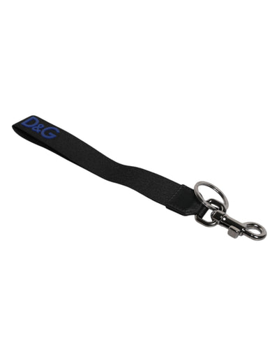 Dolce & Gabbana Schwarzes Logo Nylon Silber Messing Männer Halter Schlüsselanhänger Schlüsselanhänger